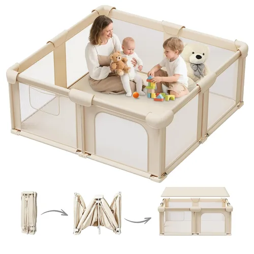 Vista 10 de G TALECO GEAR Corralito plegable para bebés y niños pequeños, patio de juegos portátil de 50"x50" con alfombra, corral de juegos plegable para niños