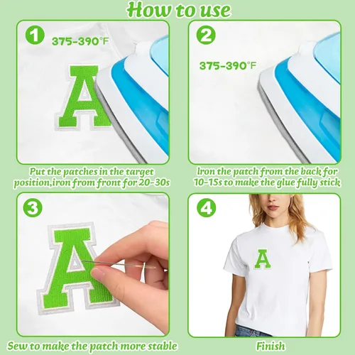 Vista 6 de 26 parches de letras termo-adhesivas para ropa, mochilas, sombreros (A-Z, verde)