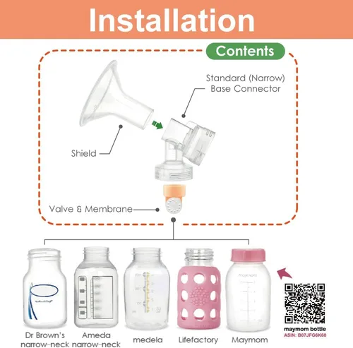 Vista 5 de Maymom 2 protectores de pecho de dos piezas de 0.67 pulgadas, 2 conectores de base con válvula y membrana compatibles con extractores de leche