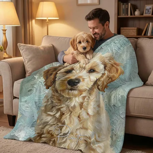 Vista 4 de callie Personalized Blanket with Oil Painting Photo - Customized Pet Lover Gifts - Dog Cat Memorial Gifts - Soft Cozy Warm Flannel/Sherpa Throw