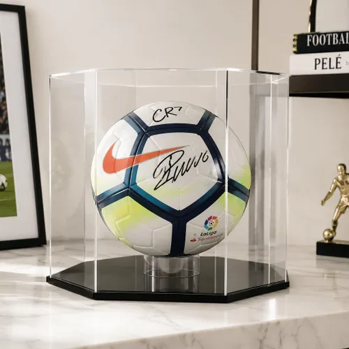 Vista 5 de OnDisplay Deluxe Octagon - Vitrina de baloncesto y balón de fútbol con protección UV, base negra