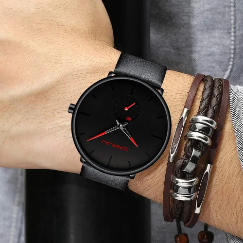 Vista 3 de Mens Watches Ultra-Thin Minimalist Waterproof-Fashion Wrist Watch for Men Unisex Dress with Leather Band