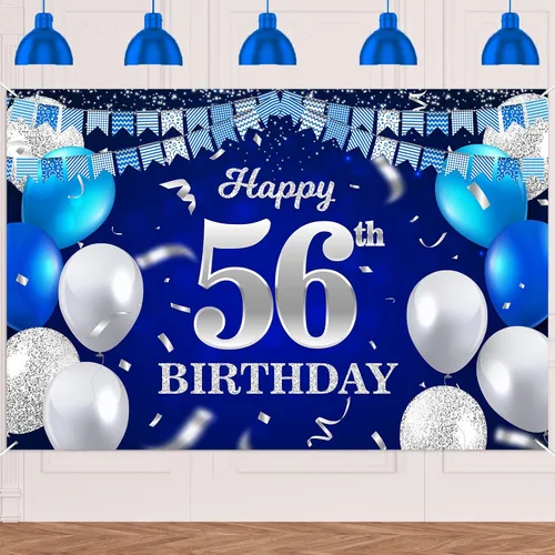 Vista 35 de Bandera de feliz primer cumpleaños con fondo azul marino, globos, confeti, bandera de rayas, luces de puntos, felicitaciones por el tema de 1 año