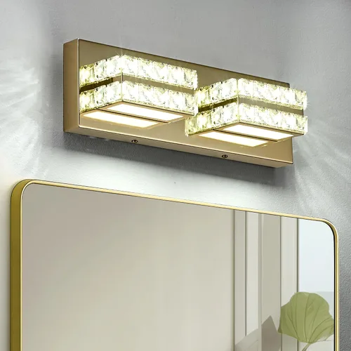 Vista 12 de OKELI Lámpara de tocador de cristal para baño, moderna lámpara LED de tocador para baño, lámpara frontal de espejo de cristal de 3 luces, 6000 K