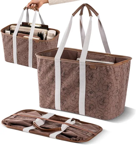 Vista 8 de CleverMade Collapsible LUXE Tote, 30L Foldable Grocery Shopping Bag, Reusable