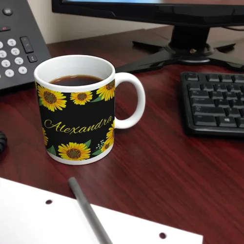 Vista 7 de Personalized Gifts Taza floral amarilla su texto personalizado taza de café taza de café de cerámica taza de té de cerámica 11oz