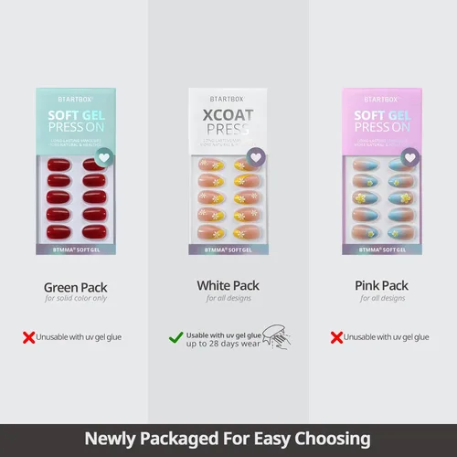 Vista 5 de BTArtbox Uñas Postizas Blancas Cortas a Presión - Uñas Postizas de Gel Suave en Forma de Almendra, Uñas Blancas con Pegamento para Uñas, Uñas