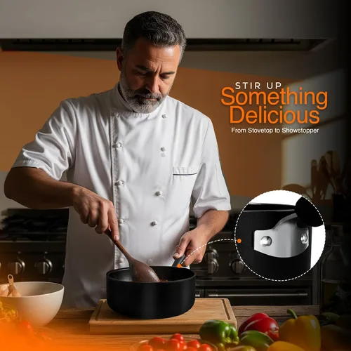 Vista 7 de Utopia Kitchen Juego de cacerolas antiadherentes con tapa, juego de ollas multiusos de 1 cuarto y 2 cuartos de galón, uso para el hogar, cocina