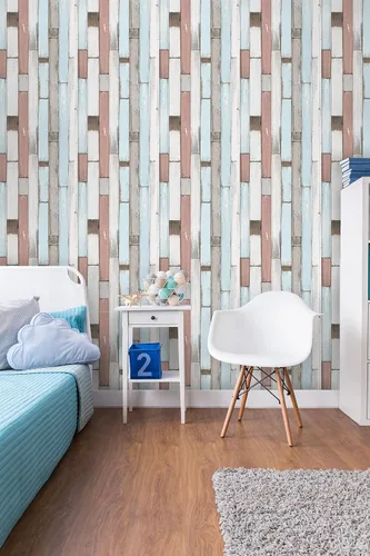 Vista 3 de CONCORD WALLCOVERINGS ™ Papel tapiz 3D de madera azul para despegar y pegar, tablones de madera sintética, cinta autoadhesiva extraíble de P&S