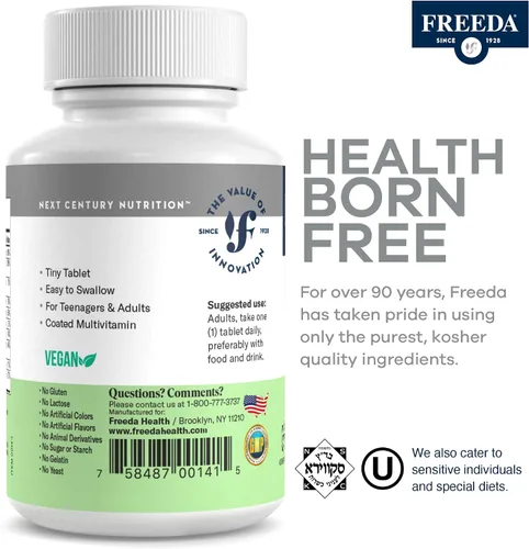 Vista 7 de Freeda vite Tiny Tablet - Multivitamínico moderado para hombres y mujeres - Vitamina A, C, D, E, B1, B2, B6, B12, biotina, calcio, zinc, hierro