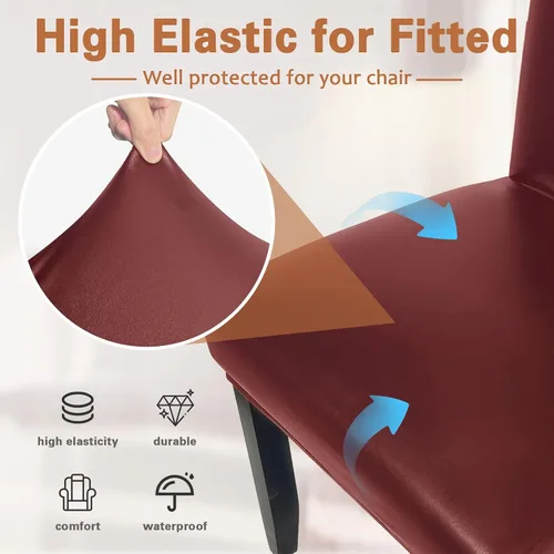 Vista 4 de Juego de 4 fundas de cuero suave para sillas de comedor, fundas elásticas impermeables para sillas de comedor, protectores resistentes al aceite y a