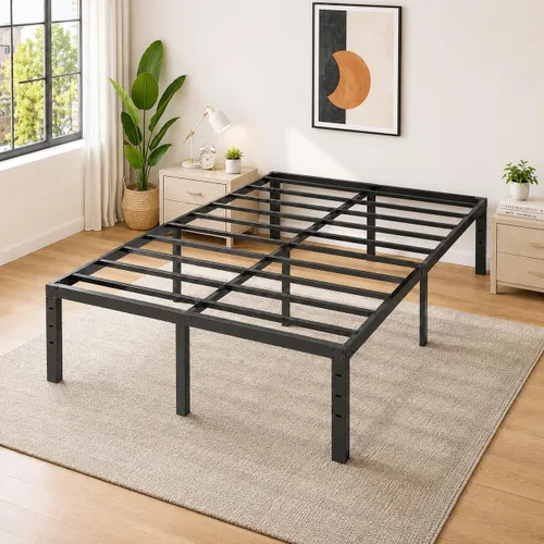Vista 10 de VINGLI Marco de cama individual de 16 pulgadas, plataforma de metal resistente, no necesita somier, soporte de listones de acero resistente, fácil