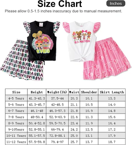 Vista 7 de L.O.L. Surprise! Girls Skirt Set 2Pcs Kid Girl Graphic Print Tie Knot Ruffle Sleeve Cotton Tee and Allover Print Skirt Set