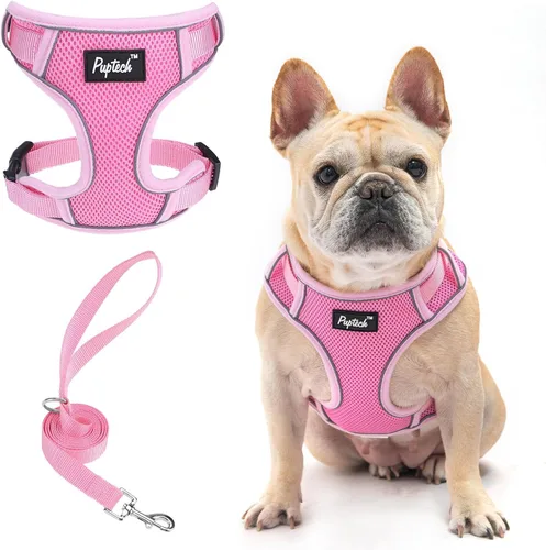 Vista 60 de PUPTECK Juego de arnés y correa para perro pequeño, arnés ajustable sin tirones para cachorro, chaleco de malla suave reflectante para mascotas