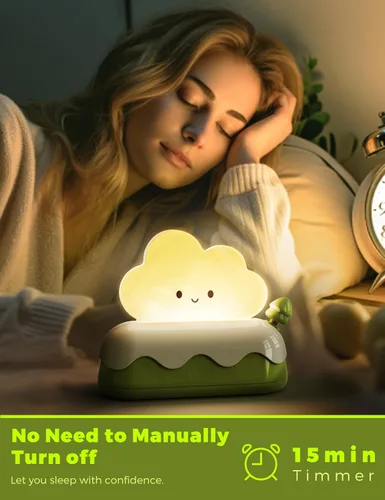 Vista 5 de L LOHAS LED Bonita lámpara de nube para decoración de escritorio, luz nocturna para niños, luz de sueño kawaii, lámpara recargable de 7
