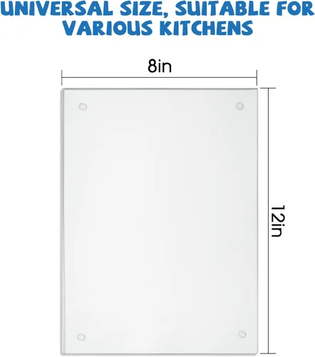 Vista 2 de Tabla de cortar pequeña de vidrio, vidrio templado transparente para cocina, 1 pieza (8 x 12 pulgadas), con patas de goma, antideslizante, duradera
