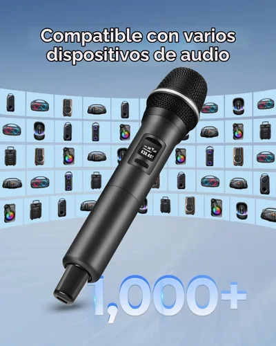 Vista 7 de Micrófonos inalámbricos, micrófono dinámico de mano dual con receptor recargable ultraestable 200 pies de libertad Sin interrupciones Duración
