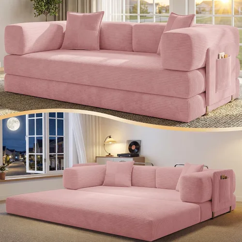 Vista 13 de Sofá cama tipo futón convertible de 78.8 pulgadas, sofá deshuesado Negro