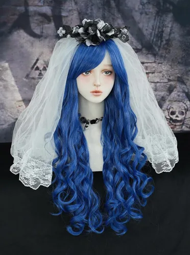 Vista 6 de 7JHH WIGS SONICC Raven - Peluca corta y recta, parte media, color azul, peluca de 20 pulgadas para cosplay, para mujer, fiesta de Halloween, usada