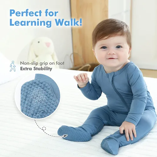 Vista 5 de HAPIU - Pijama de bambú con pies para bebé, con cremallera frontal de 2vías, mamelucos Sleep 'N Play, de 0a 24meses
