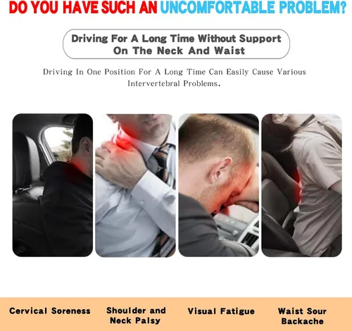 Vista 2 de Almohada cervical para aliviar el dolor de cuello y soporte cervical, almohada de espuma viscoelástica para asiento de automóvil con correa