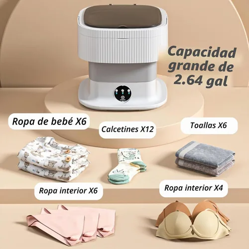 Vista 4 de Lavadora portátil de 10 litros con secadora giratoria plegable para ropa de bebé, ropa interior compacta, viajes, caravana, camping, dormitorio, Gris