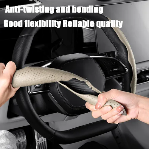Vista 3 de LoyaForba Funda universal para volante de automóvil, protector universal de cuero segmentado de 15 pulgadas, antideslizante y suave, transpirable