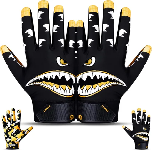 Vista 4 de Guantes de fútbol americano con agarre pegajoso, guantes de fútbol americano juvenil Receptor duradero para jóvenes y adultos, equipo pegajoso