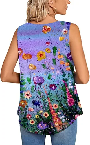Vista 4 de Camisetas sin mangas para mujer, estilo casual, ajuste holgado, para verano, playa, vacaciones, a la moda