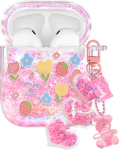 Vista 24 de para Airpods de 2ª/1ª Generación - Estuche Quicksand Liquid Kawaii Lindo Mujer Niña Mujeres Chispeante Brillante Bling Resplandor Adorable Elegante