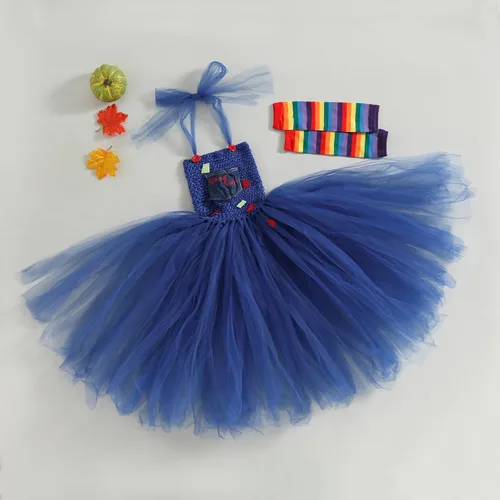 Vista 7 de Tempura Conjunto de disfraz de payaso de Halloween para niñas y niñas, vestido de tul, cuchillo, calcetines, guantes, horquilla, juegos para fiestas