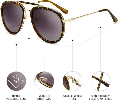 Vista 3 de SUNGAIT Gafas de sol de aviador retro de gran tamaño para hombres y mujeres polarizadas Pilot Shades Vintage Gafas de protección UV