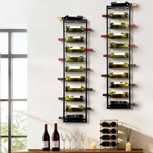 Vista 2 de AQAREA Estante de vino montado en la pared: soporte de metal para 10 botellas de vino - Estante de almacenamiento de vino negro