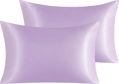 Vista 19 de NTBAY Paquete de 2 fundas de almohada estándar de satén para cabello y piel, lujosas y sedosas fundas de almohada con cierre de sobre, 20 x 26