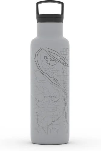 Vista 129 de Well Told Botella de agua aislada con mapa de Washington DC grabado, botella de acero inoxidable grabada (21 onzas, blanco) botella aislada de mapa