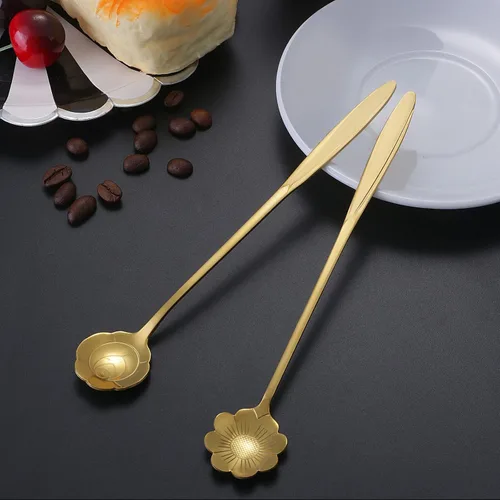 Vista 4 de NMQLX Juego de cucharas de postre, 6-16 cucharas de acero inoxidable con forma de flor de 7 pulgadas, cuchara de frutas para helado para el hogar