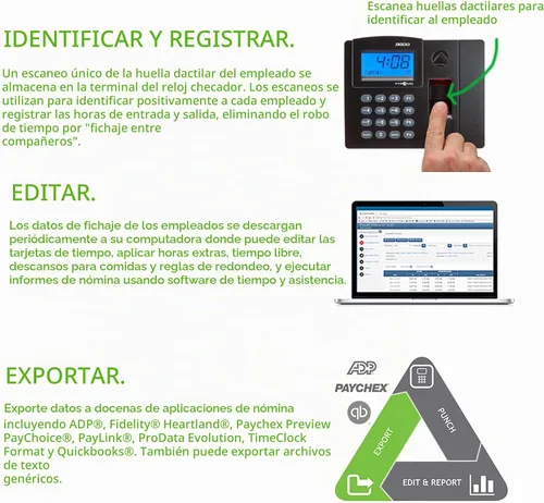 Vista 3 de Pyramid TimeTrax Elite TTELITEEK reloj con identificación biométrica de huella digital, hecho en EE. UU.