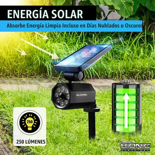Vista 2 de Bell+Howell Bionic Spotlight - Luces solares LED originales para exteriores con sensor de movimiento, luces solares súper brillantes