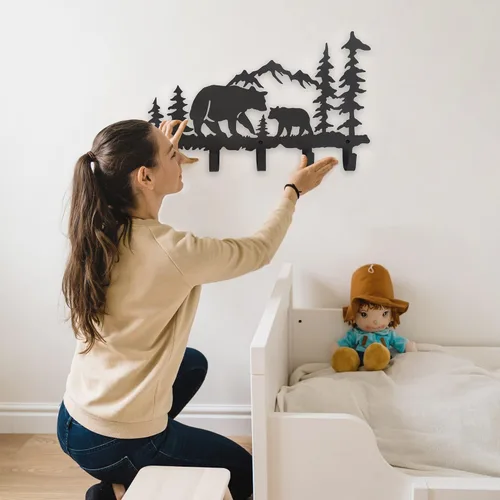 Vista 7 de Ganchos de Abrigo de Metal con Oso Arte de Pared Decorativo - Colgadores de Oso y Portallaves - Ganchos con Temática de Animales Decoración Dulce
