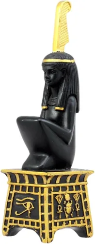 Vista 3 de ebros egipcio diosa Maat en cuclillas sobre pedestal de regalo con plumas de avestruz Estatua 6" H Deidad de la Verdad & Figura decorativa