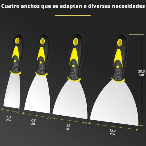 Vista 5 de Juego de 4 cuchillos de masilla (2, 3, 4, 5 pulgadas), raspador de pintura de acero inoxidable, herramienta de cuchillo para reparar paneles