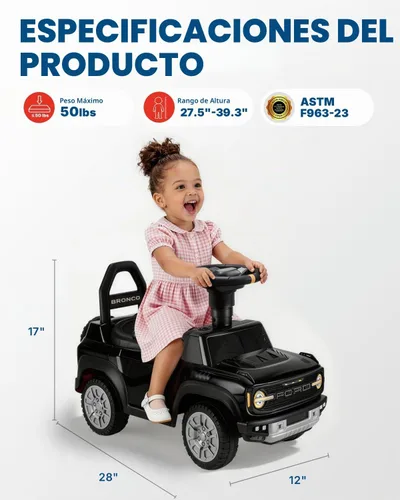Vista 7 de First Ride On Auto de empuje para niños pequeños, con licencia Ford Bronco Raptor Push Around Buggy para niños pequeños de 1 a 3 años con cuerno
