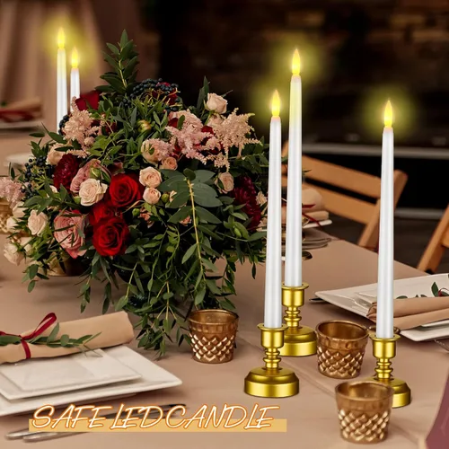 Vista 6 de Retisee - 24 piezas de velas de Navidad con base, velas cónicas sin llama parpadeantes, alimentadas por batería, LED, candelabros, luces de llama