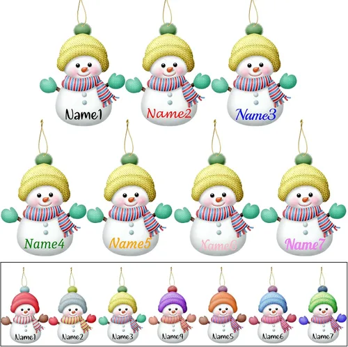 Vista 8 de 7 adornos de Navidad personalizados de muñeco de nieve con nombre, adornos familiares personalizados para árbol de Navidad, decoración colgante