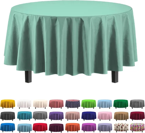 Vista 29 de Party Solids Paquete de 6 manteles de plástico prémium de 54 pulgadas x 108 pulgadas. Cubierta de mesa rectangular de plástico - Aqua