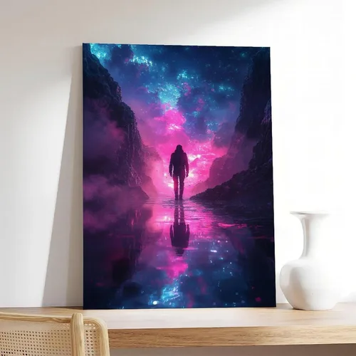 Vista 7 de XAHOR Synthwave Surreal Landscape Canvas – Neon Digital Art for Tech Lovers – Vaporwave Wall Poster Canvas Wall Art Print Poster For Home School