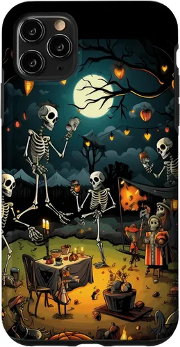Vista 13 de Funda para disfraz de Halloween para iPhone 16 de noche de terror de esqueleto