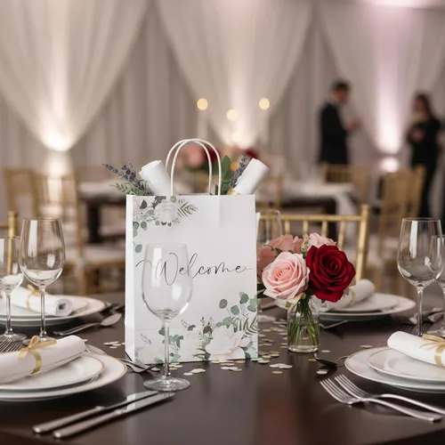 Vista 2 de Chinco 36 bolsas blancas de regalo de bienvenida con asas, 11 x 9 x 4.7 pulgadas, bolsas de papel a granel para invitados de boda, cumpleaños, baby
