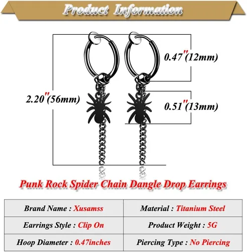 Vista 2 de Xusamss Punk Jewelry - Aretes colgantes de acero inoxidable con bisagras de araña, cadena larga, Acero inoxidable Acero aleado