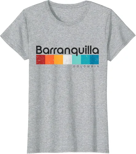 Vista 34 de Barranquilla Colombia - Camiseta de diseño vintage de estilo retro, Blanco, S